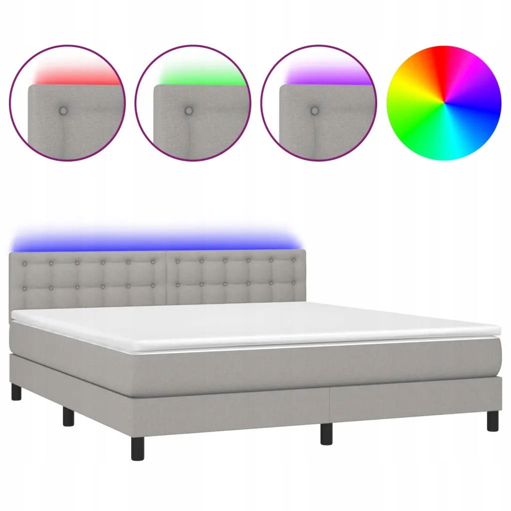 Kontinentální postel světle šedá s matrací 180 x 200 cm a Led diodami