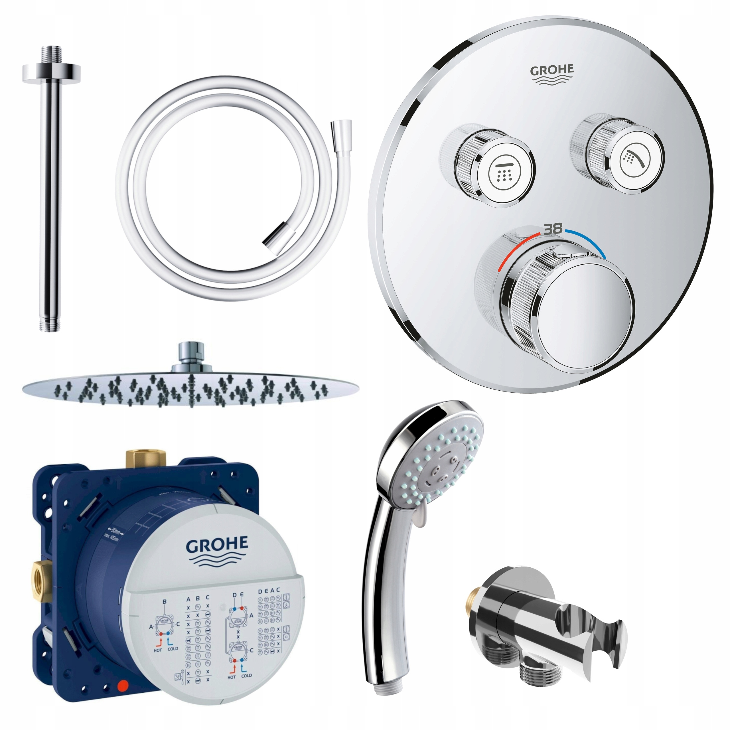 Sprchový Set Stropní Sprchová Oválná Baterie Grohe Termostat 25 CM