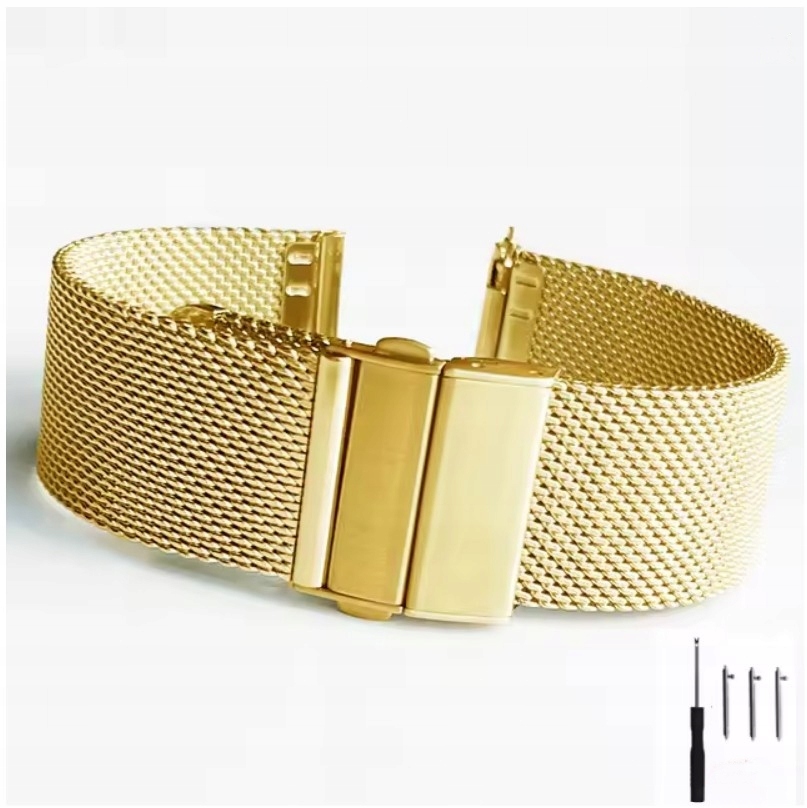 Bransoletka do zegarka męskiego damskiego stalowa żółte złoto 18 mm mesh