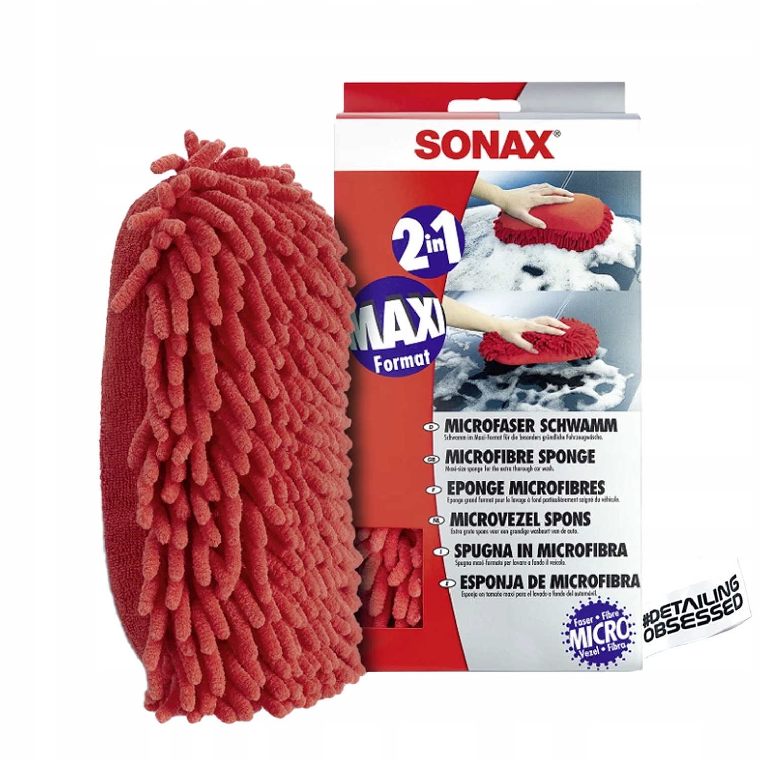 GĄBKA DO MYCIA AUTA SONAX 2w1 z mikrofibry uniwersalna struktura czerwona