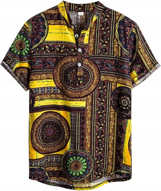 Pánská Košile L Lněná s krátkým rukávem casual retro vzor letní Len Bavlna