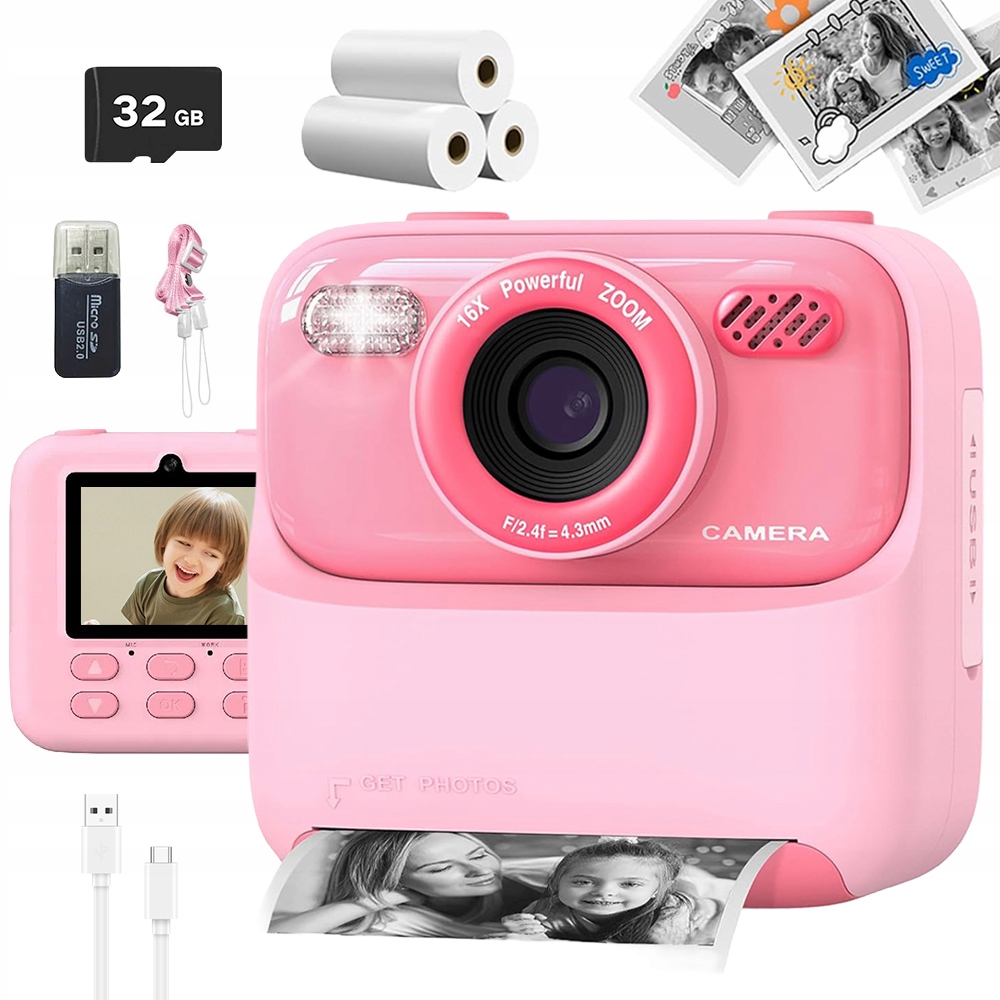 Fotoaparát Pro Děti Instantní Tiskárna 32 Gb Sada XXL