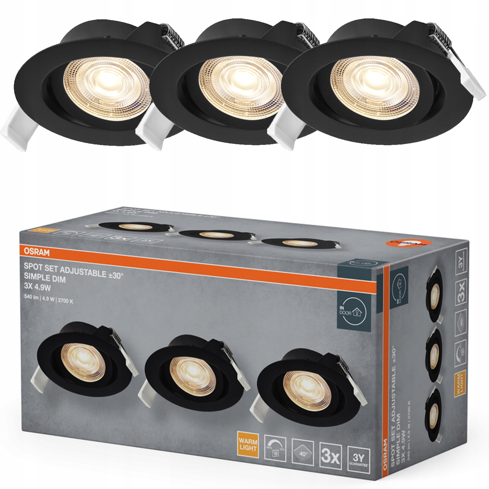3x Stropné očká Led Stropné svietidlo Očko 4.9W 330lm 2700K stmievateľné