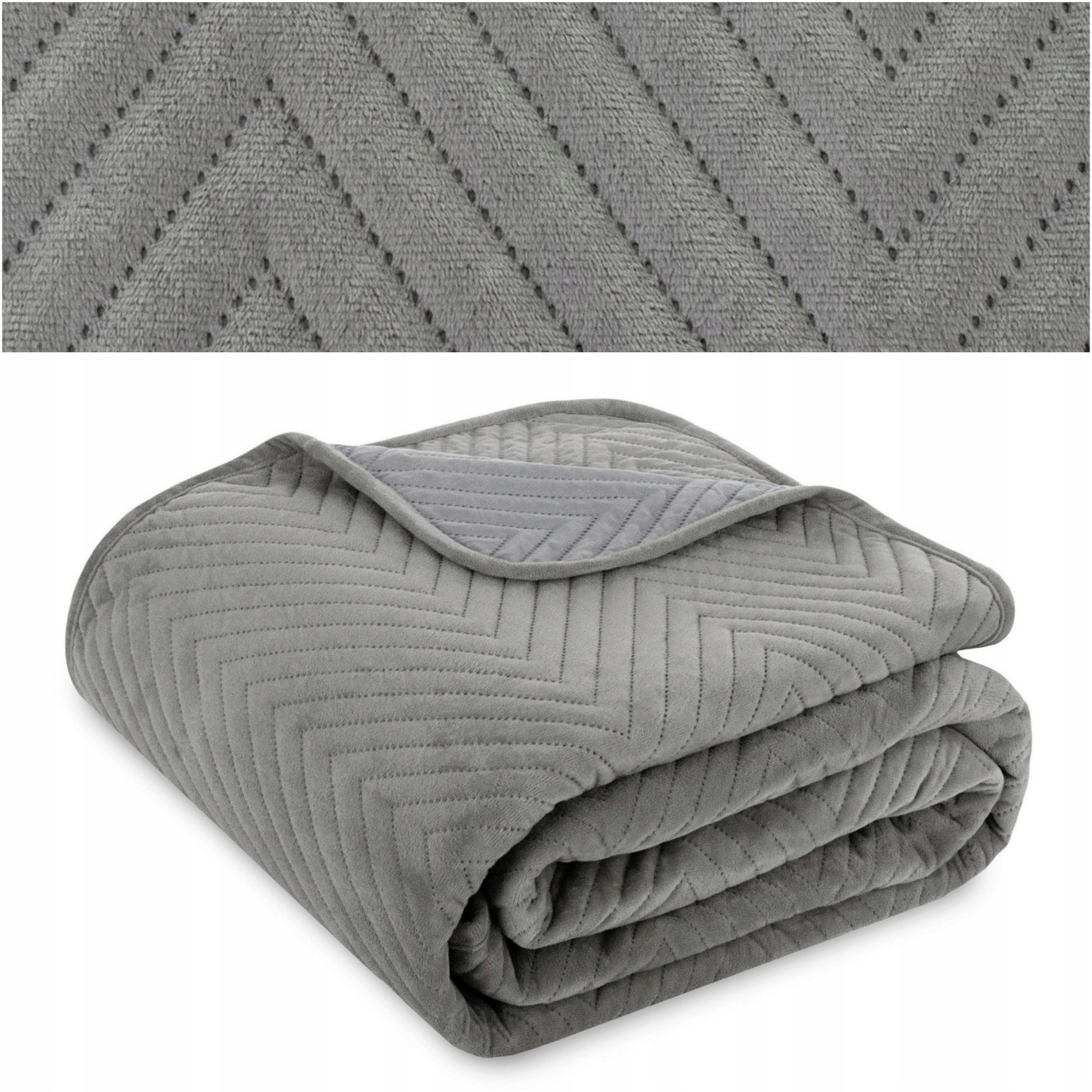Přehoz na postel pohovku 220x240 prošívaný vzor rybí kosti Velur Caden Šedá