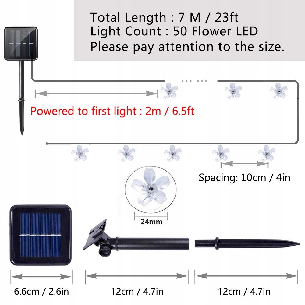 SOLARNE LAMPKI OGRODOWE 7M 50 LED KWIATY WODOODPORNE DEKORACJA ŚWIĘTA — miniatura 5