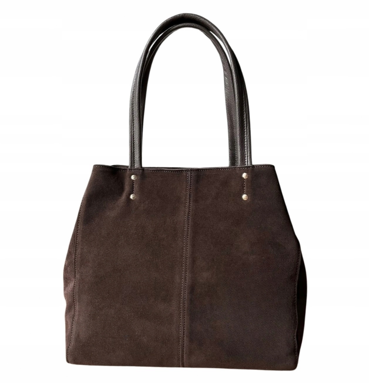 Czekoladowa zamszowa torebka A4 shopper ciemny brąz Zamsz Vera Pelle