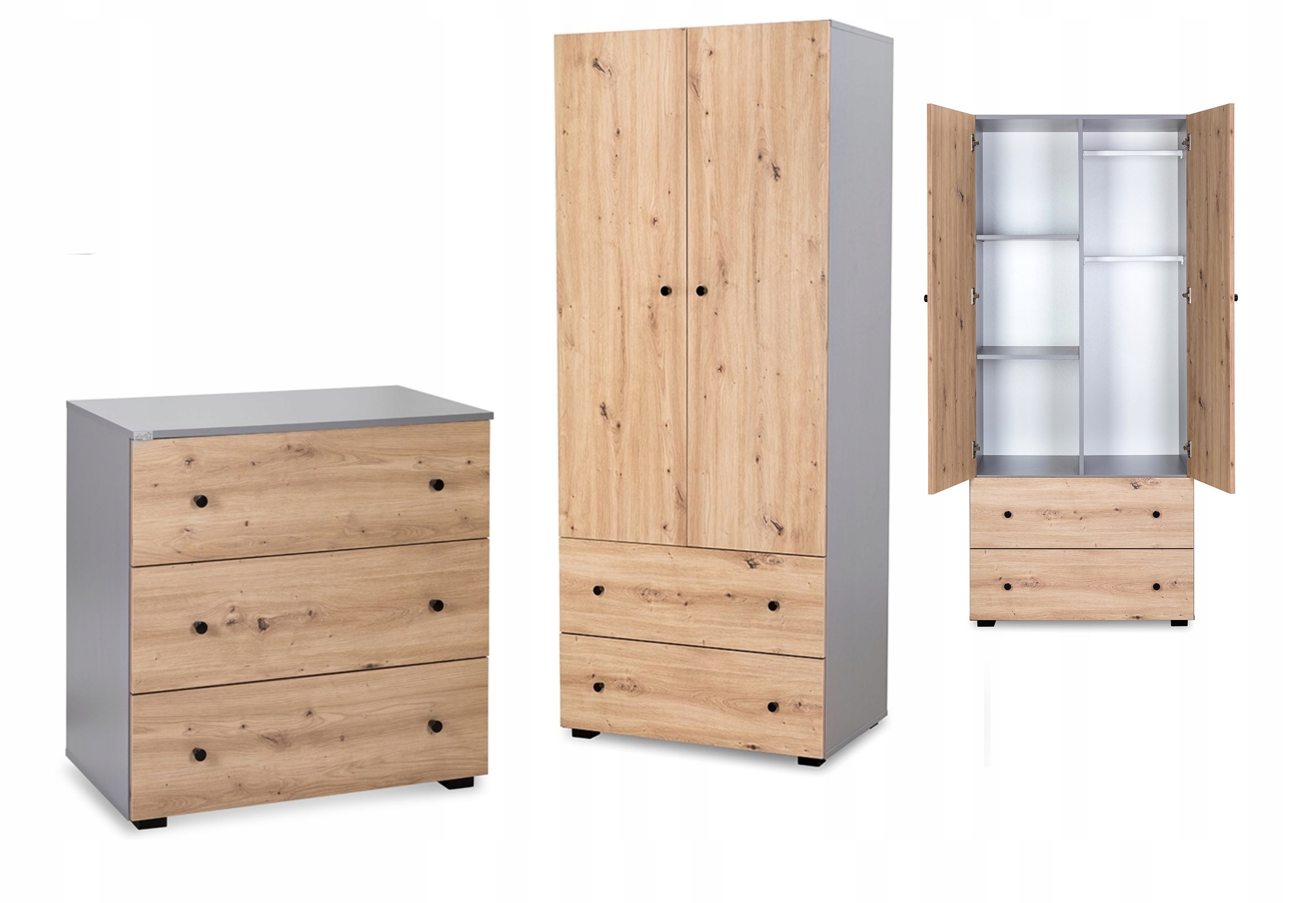 KLUPŚ Meble do Pokoju Dziecięcego Grafit + Dąb