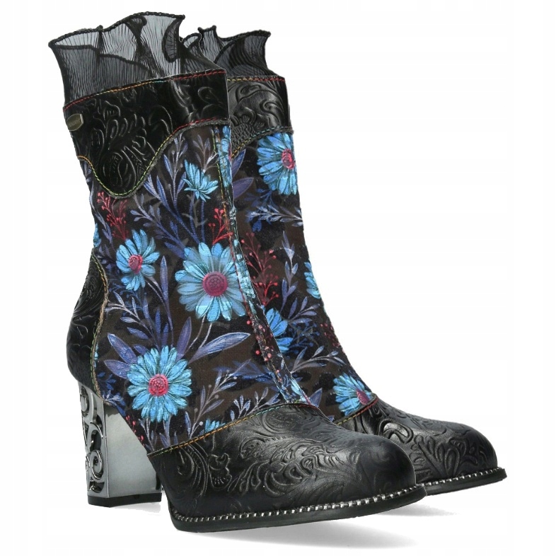 Dámské kotníkové boty francouzské boty Laura Vita Ledao 01 Charbon AT135-1C květy VEL.39