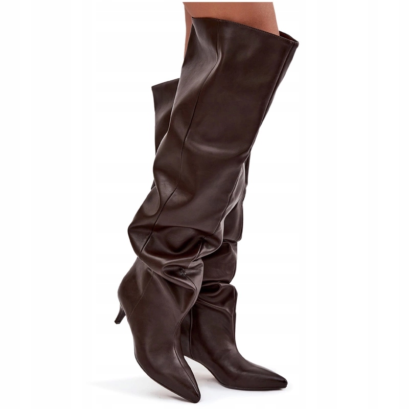 Dámské Kozačky Eko Kožené S Nízkým Podpatkem, Široké, Zasouvací, Čokoládové, Velikost 40