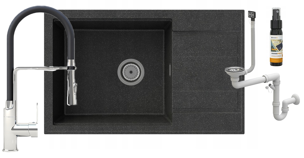 Granitový Drez Jednokomorový Louis S Odkvapkávačom, Sifón, Batéria Nexo, Chróm