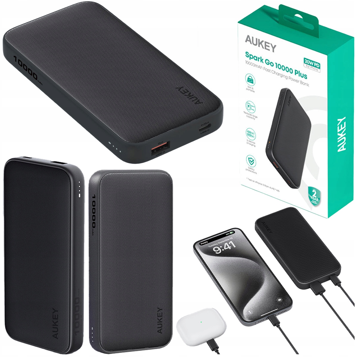 Powerbanka 10000 mAh Aukey Spark Go Usb-c Usb-a PB-Y46P Rychlé Nabíjení