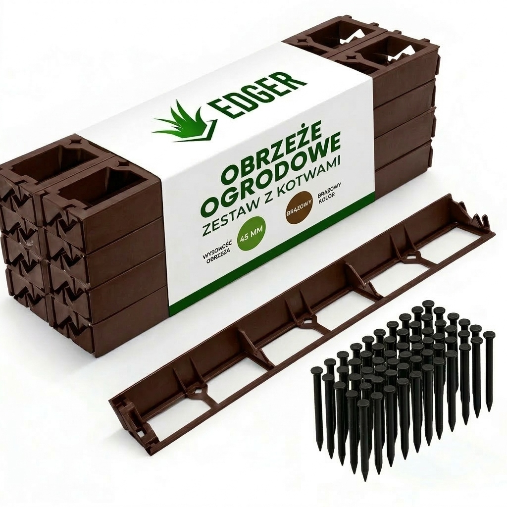 Trávníkový Lem Plast 4,5 cm 30 m hnědé kotvy 50 cm