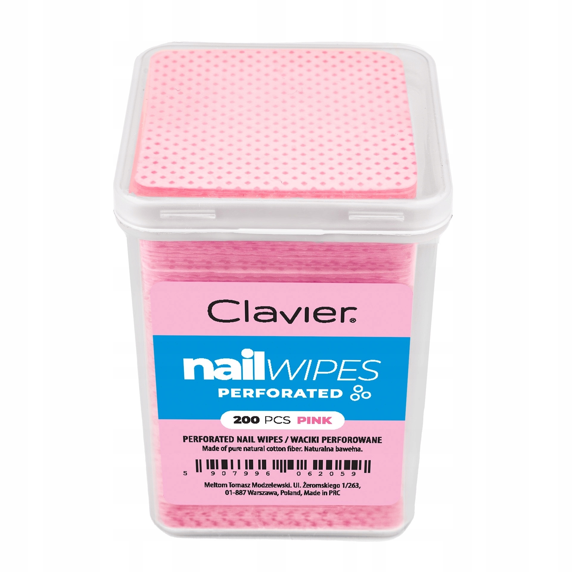CLAVIER WACIKI BEZPYŁOWE W PUDEŁKU RÓŻOWE 200 SZT PERFOROWANE NAIL WIPES Kod producenta 00