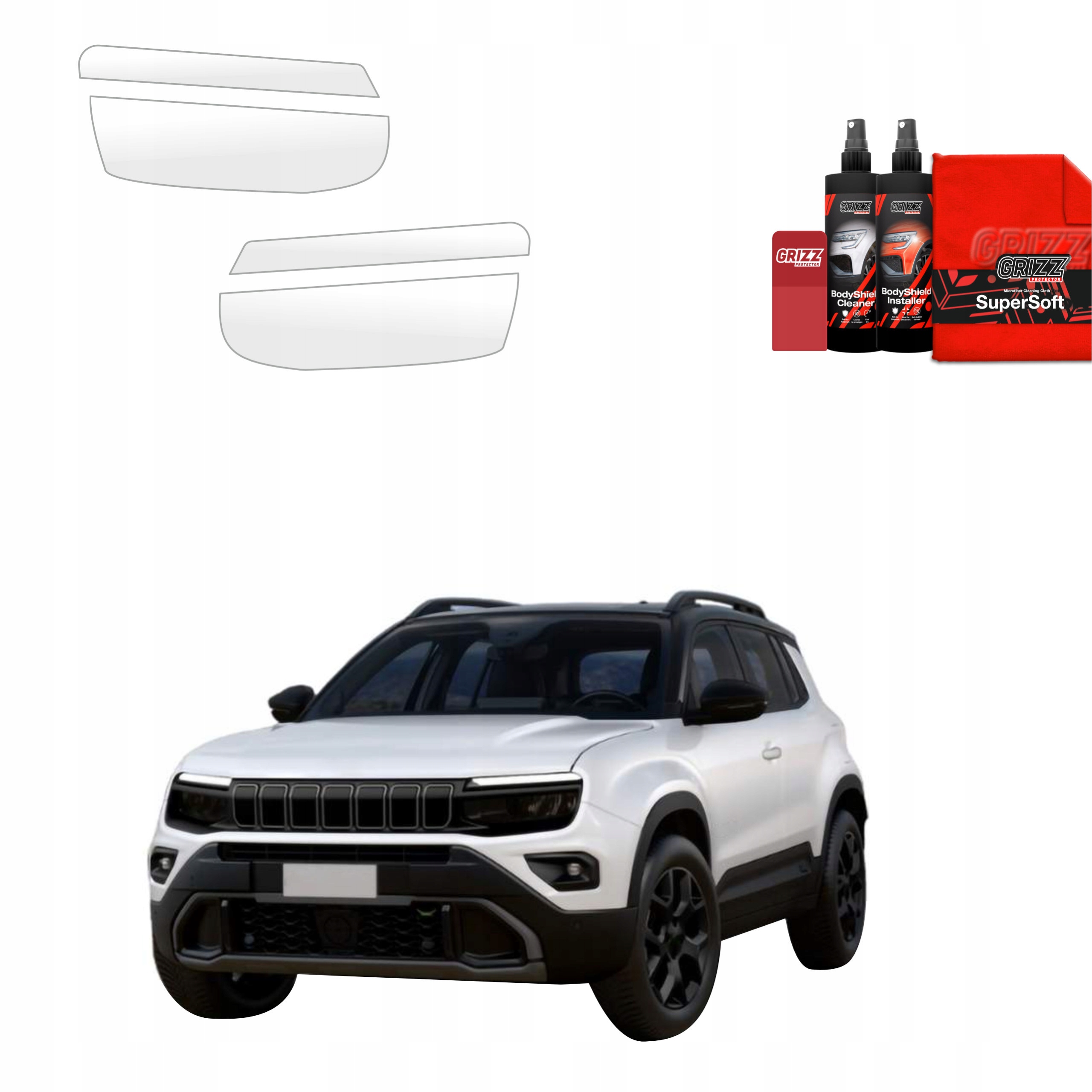 4v1 Fólie Ppf dýha na lampy pro Jeep Avenger (2023-2025) Grizz