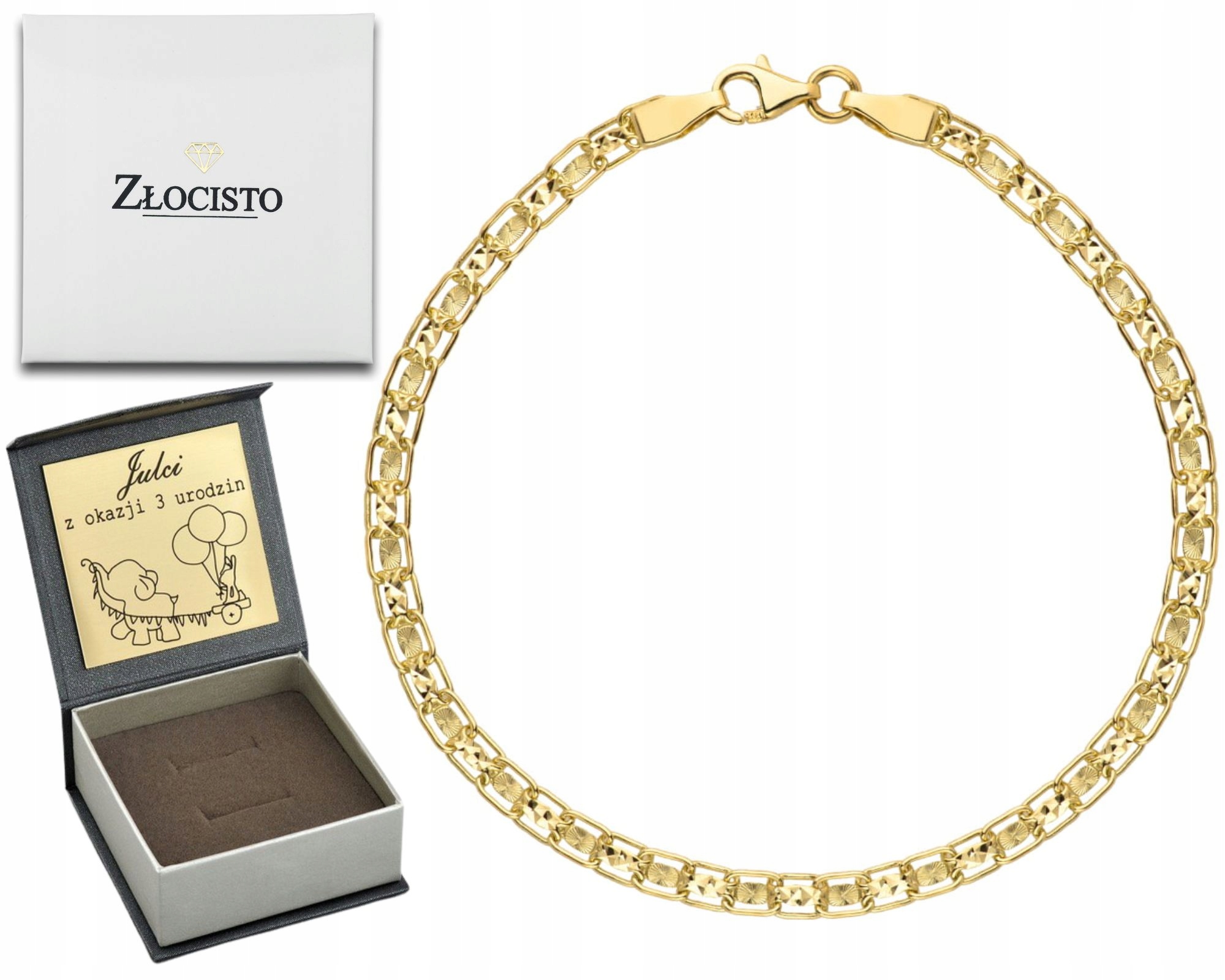 Zlatý Náramek Kolekce Piatto S Diamantováním 19,5 CM