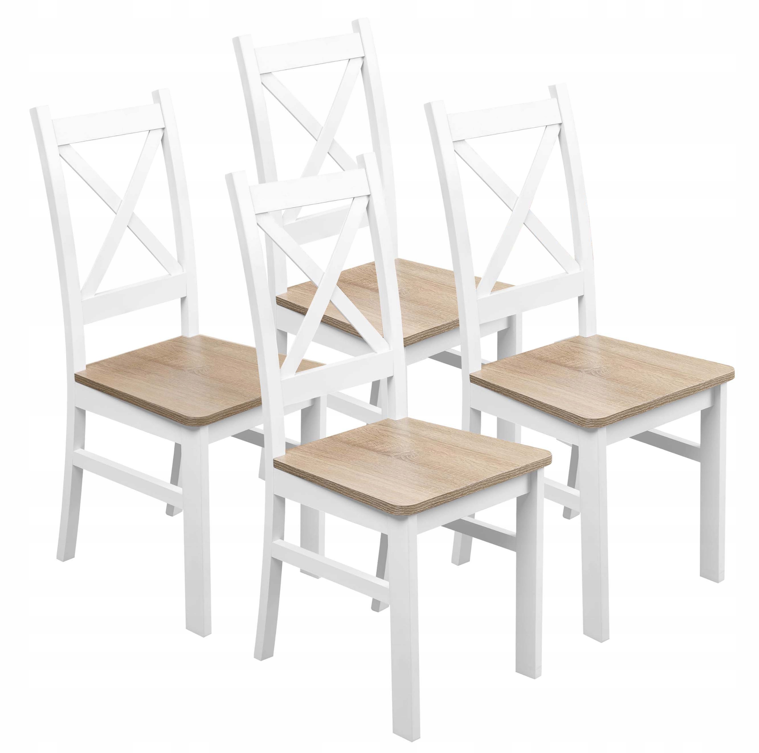Sada 4x Dřevěná židle do obývacího pokoje Kuchyň Krt Bílá/Dub Sonoma