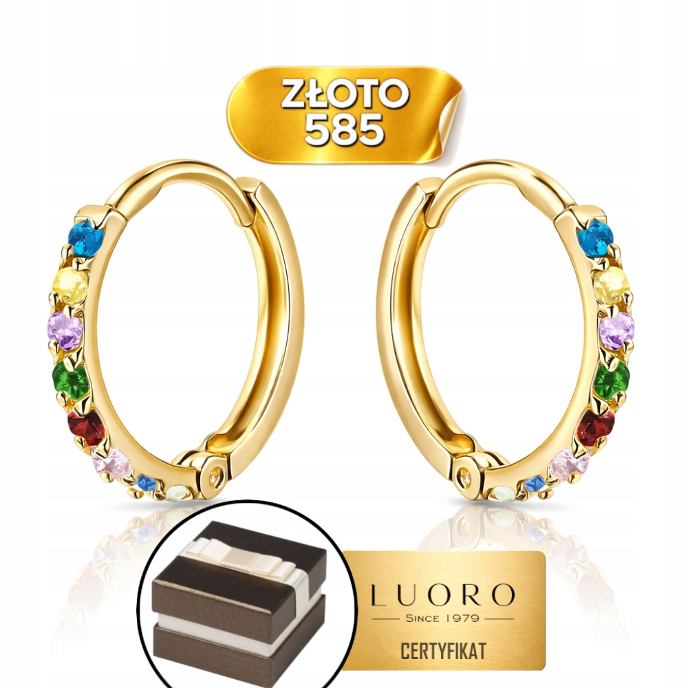 Náušnice Zlaté 585 14K Kroužek Osázený Kamínky Kolečko 1 CM Dárek