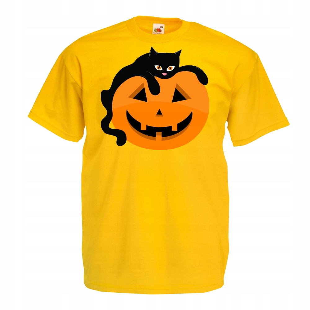 

Koszulka dynia czarny kot halloween L żółta