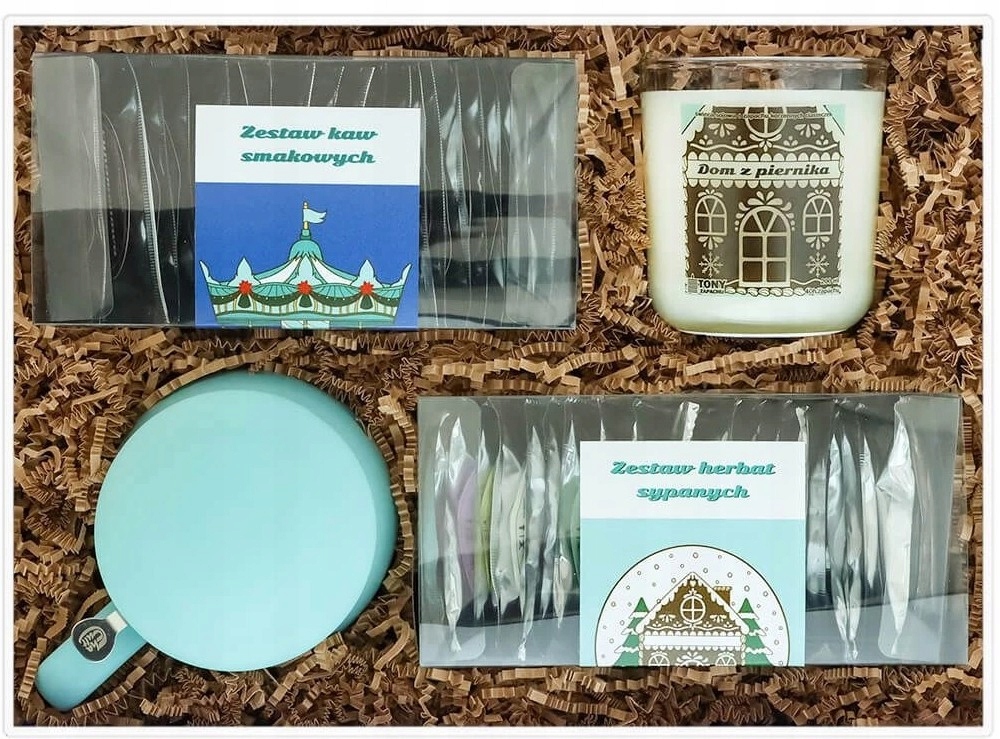 Levně Dárková Sada Káva Čaj Svíčka Hrnek Dárek K Vánocům Krabička Koš