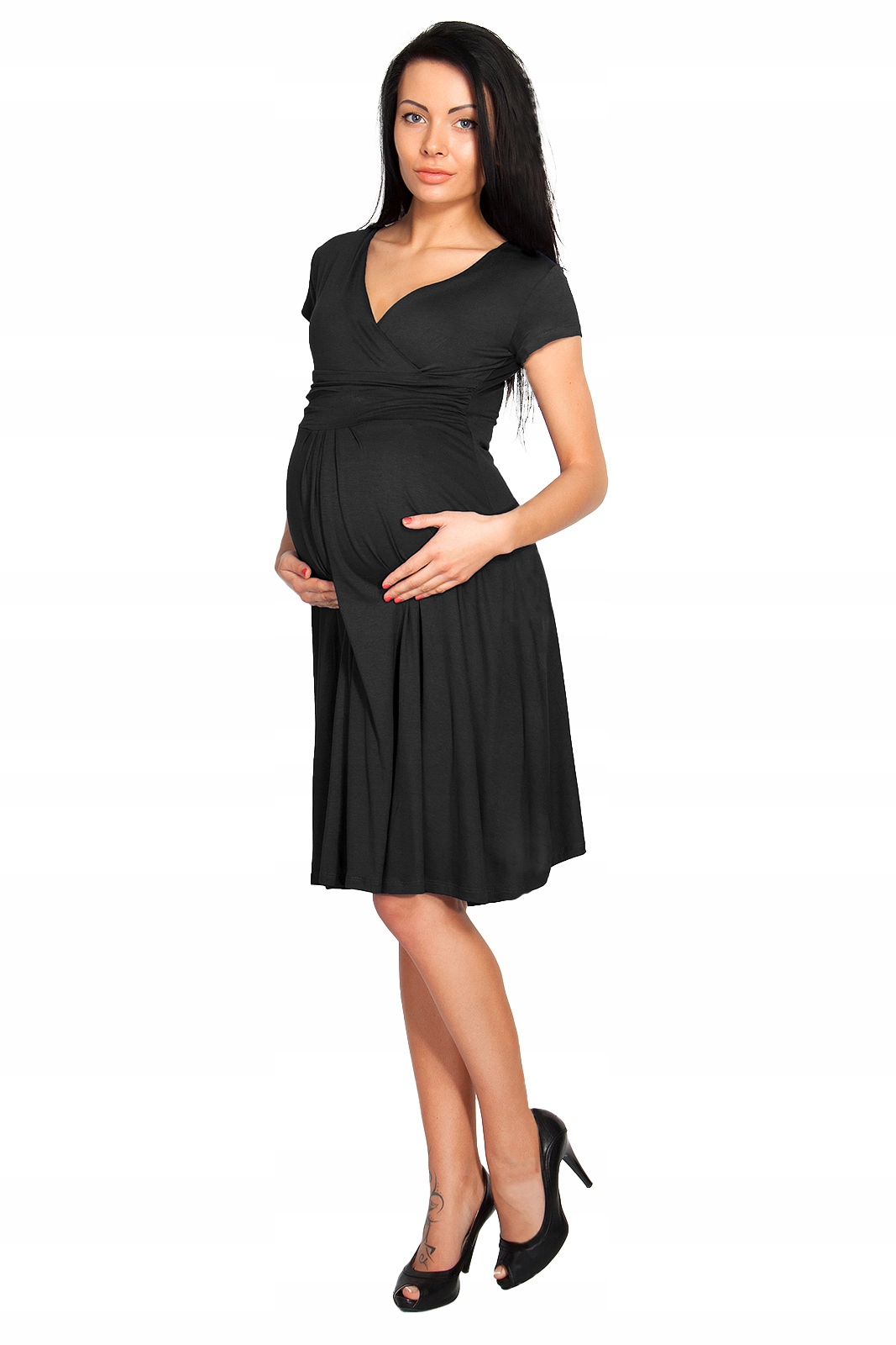 

Rozkloszowana Sukienka Ciążowa Dekolt V 8416