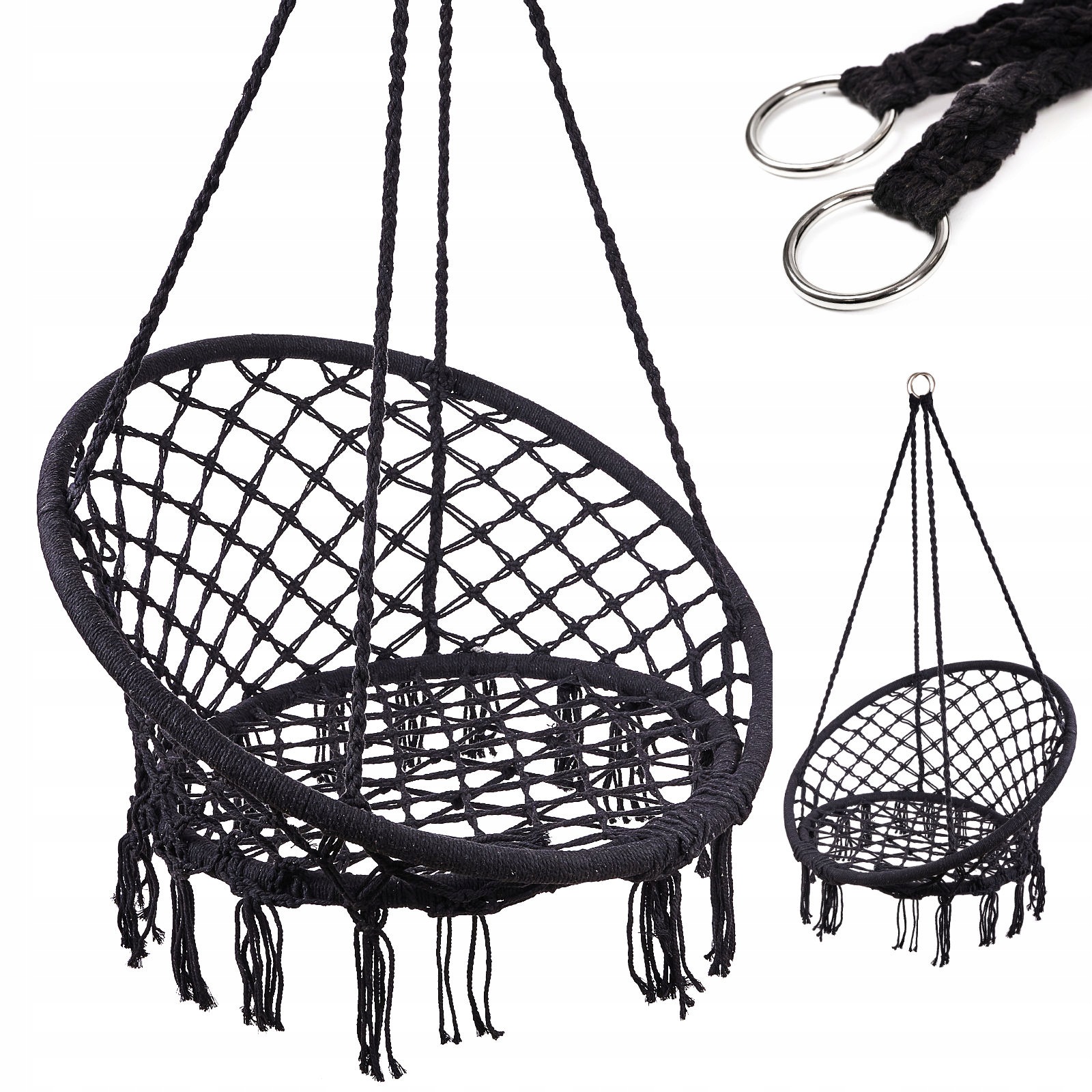 Houpačka Luaro křeslo houpací hnízdo černá 80 cm 150 kg