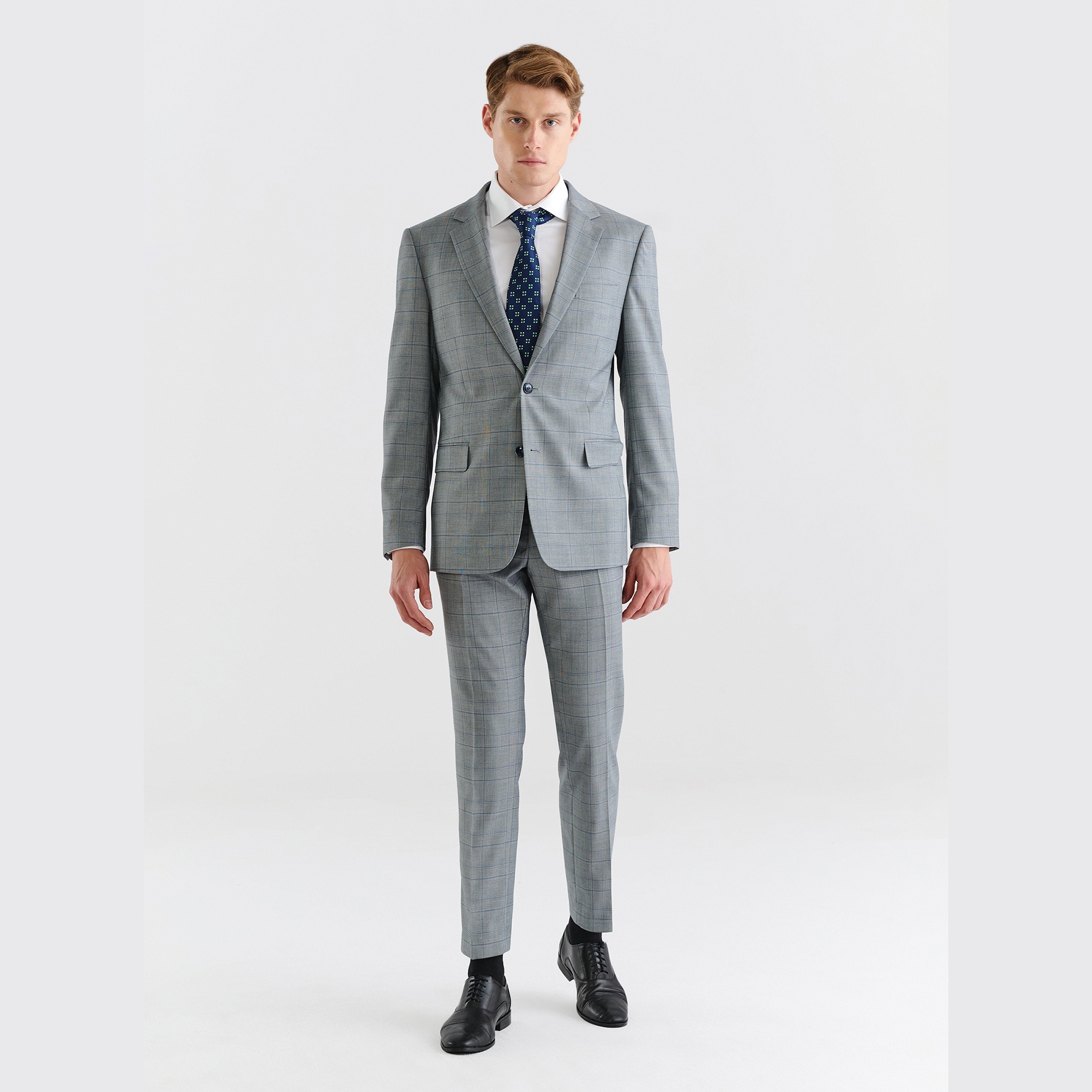 Šedý pánský oblek s modrou kostkou Pako Lorente vel