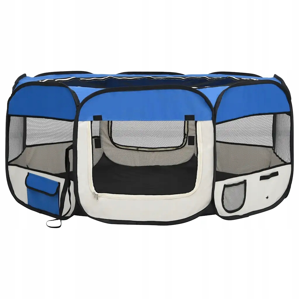 Levně kotec pro psy 145x145x61 cm modrá a krémová, polyester , ocel