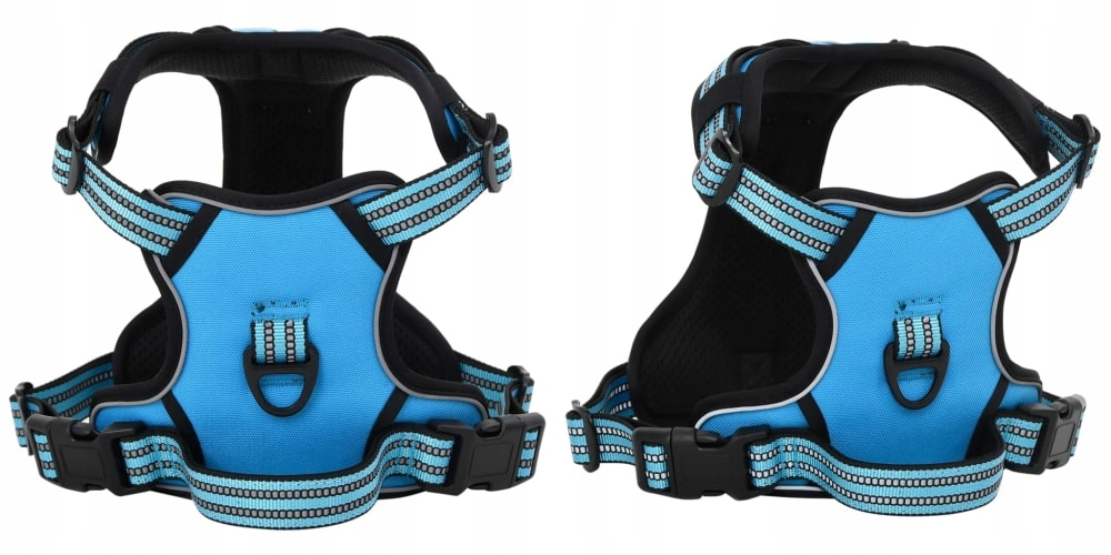 Levně Modré S, Postroj pro psa s reflexními pruhy, nastavitelný
