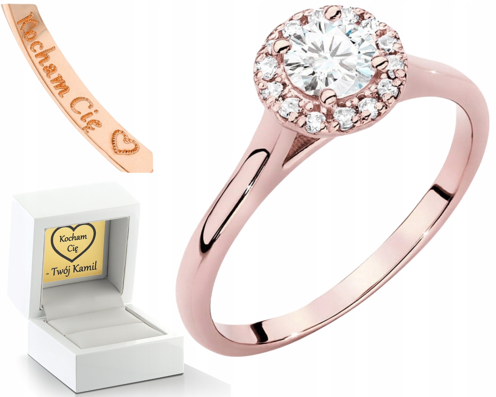 Růžové Zlato Prstýnek Diamanty Lab Jako Dárek Drť 585 14K