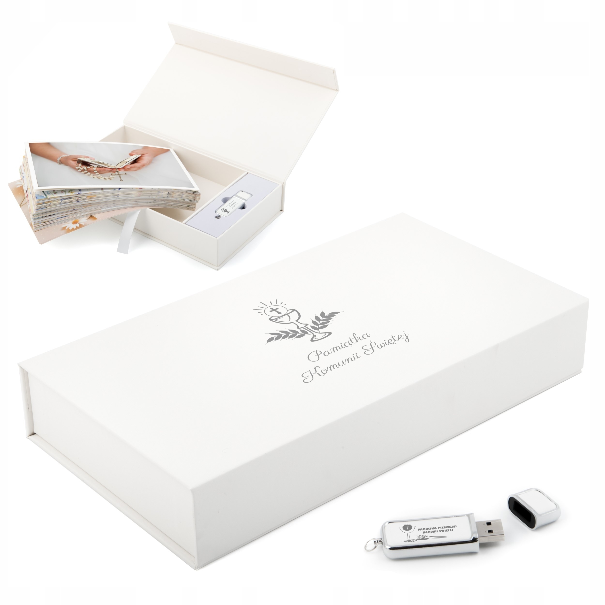 Komunia Pudełko album na zdjęcia Pendrive Skórzany 128 Gb Usb 2.0 Grawer