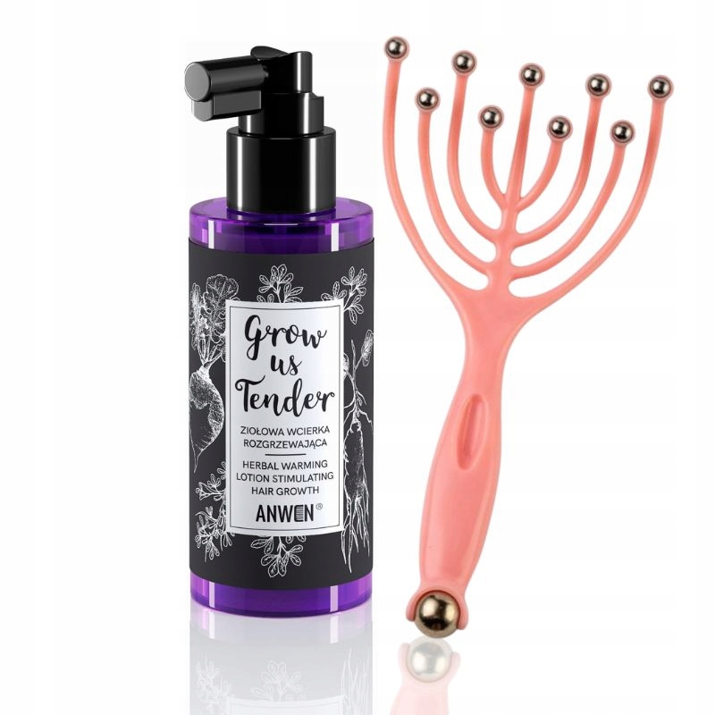 Wcierka Anwen Grow Us Tender Rozgrzewająca + Masażer skóry głowy i włosów