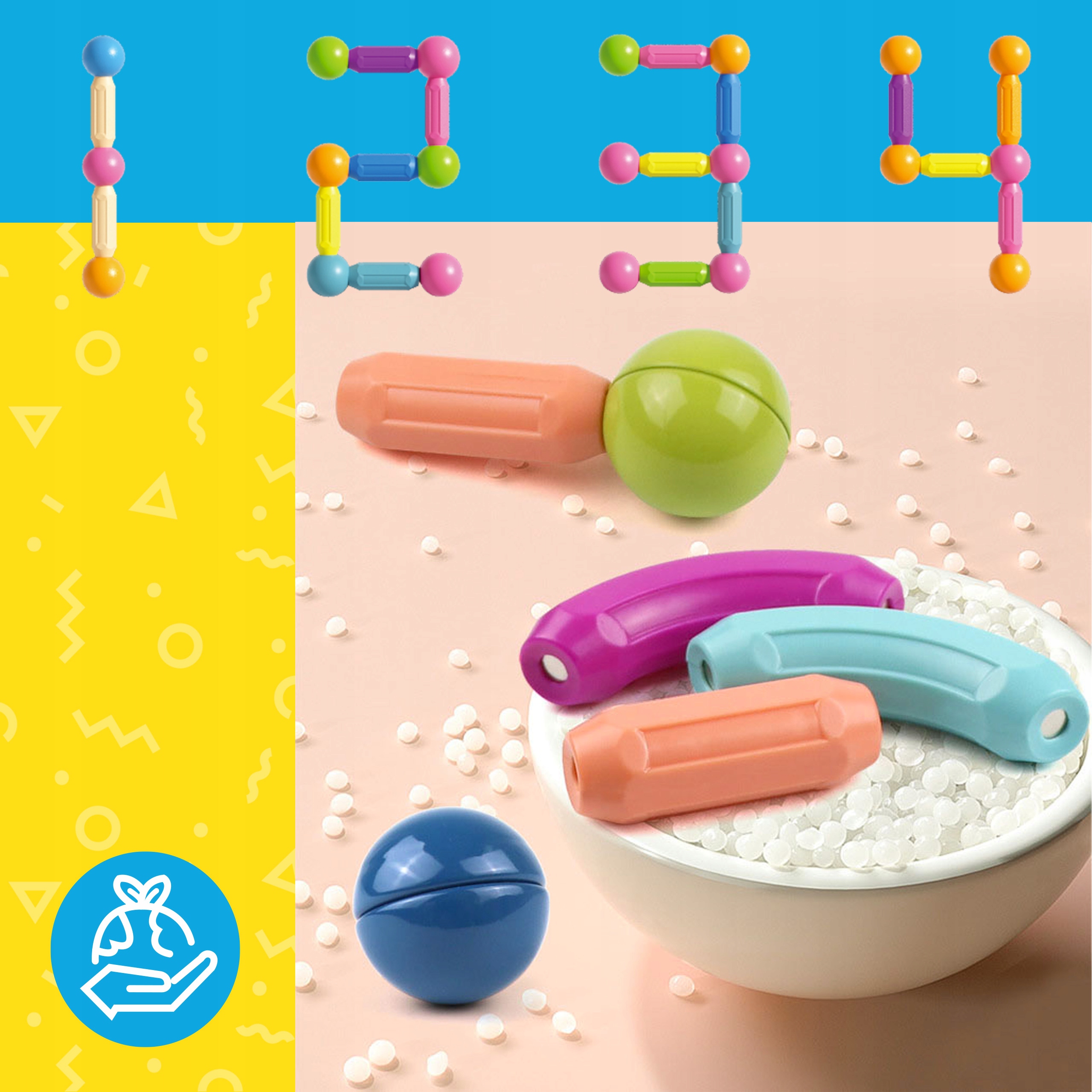 DUŻE KLOCKI MAGNETYCZNE KONSTRUKCYJNE EDUKACYJNE 64 el STEM MAGNETIC STICKS Rodzaj zestaw