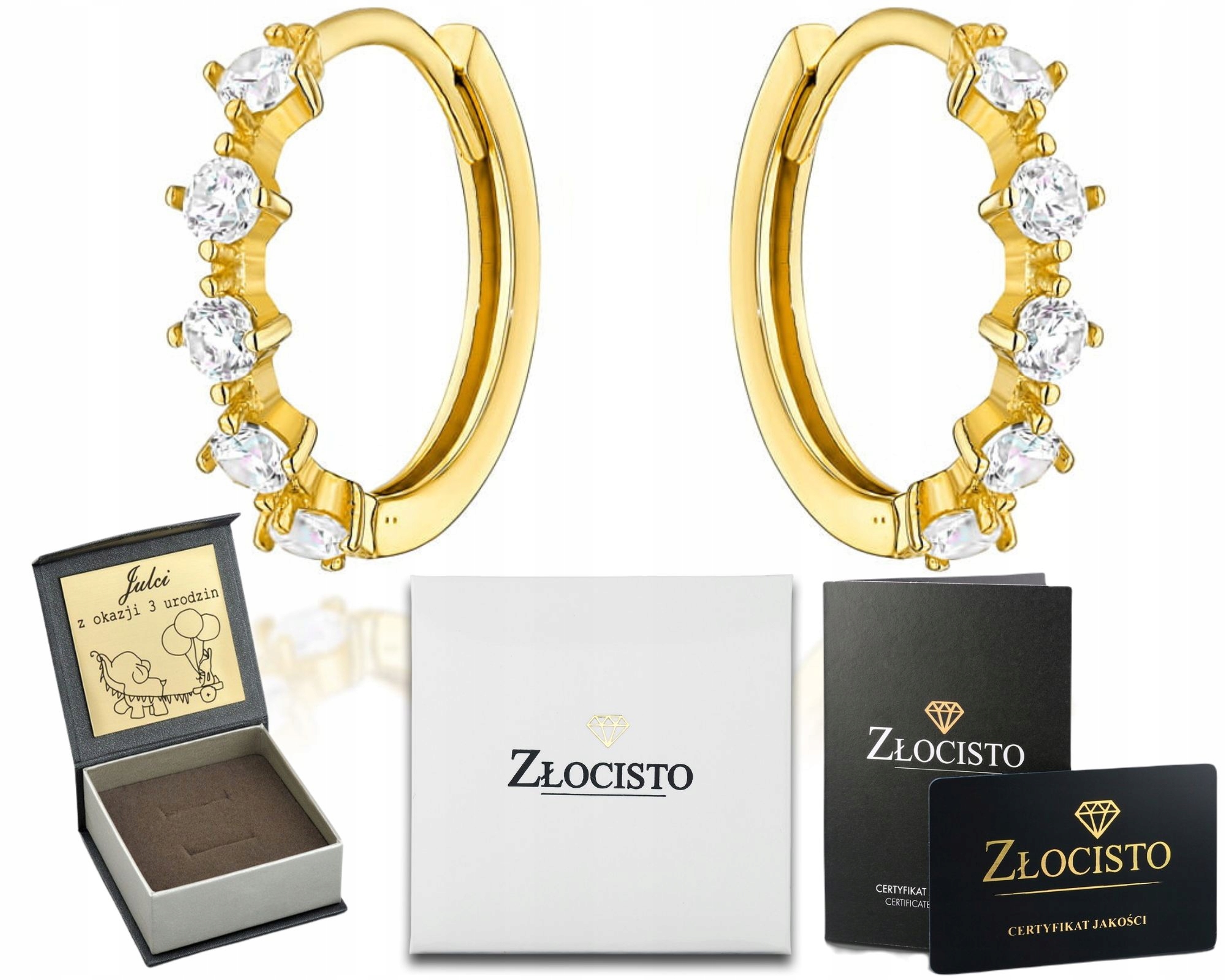 Zlaté Náušnice S Bílými Zirkony Gravírování Jako Dárek