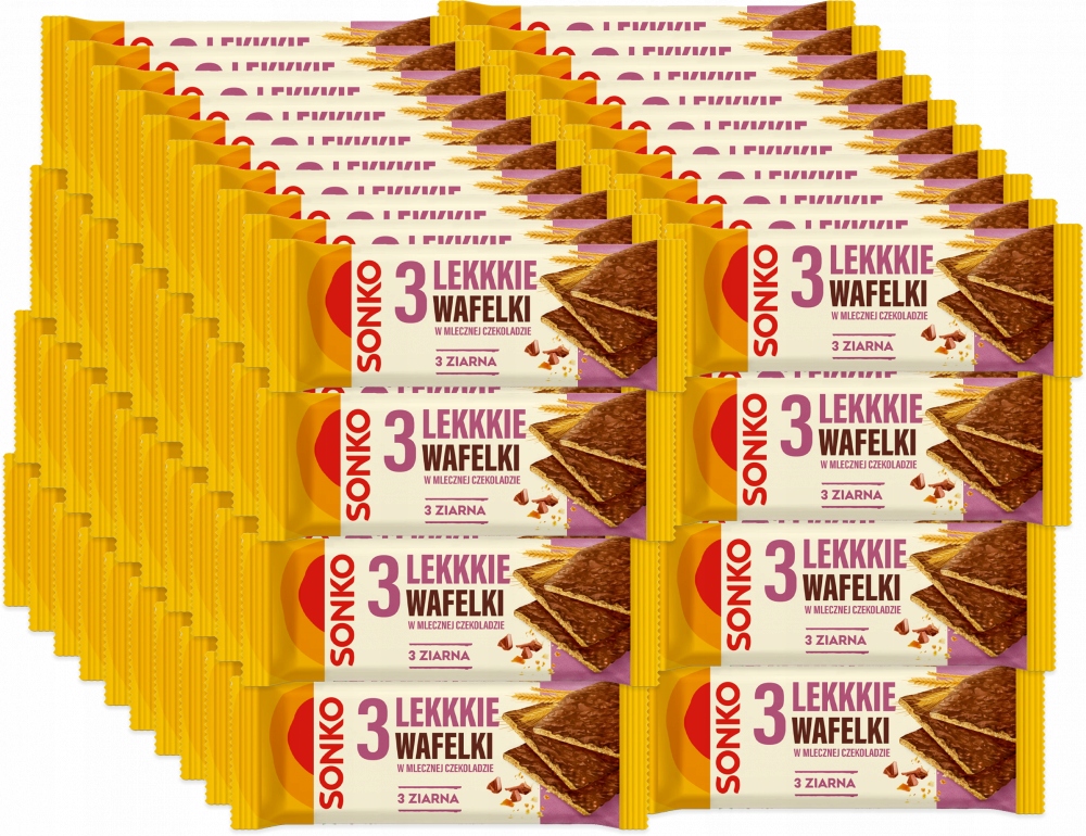 Lekkie wafelki 3 ziarna w mlecznej czekoladzie Sonko 36g x 99 szt