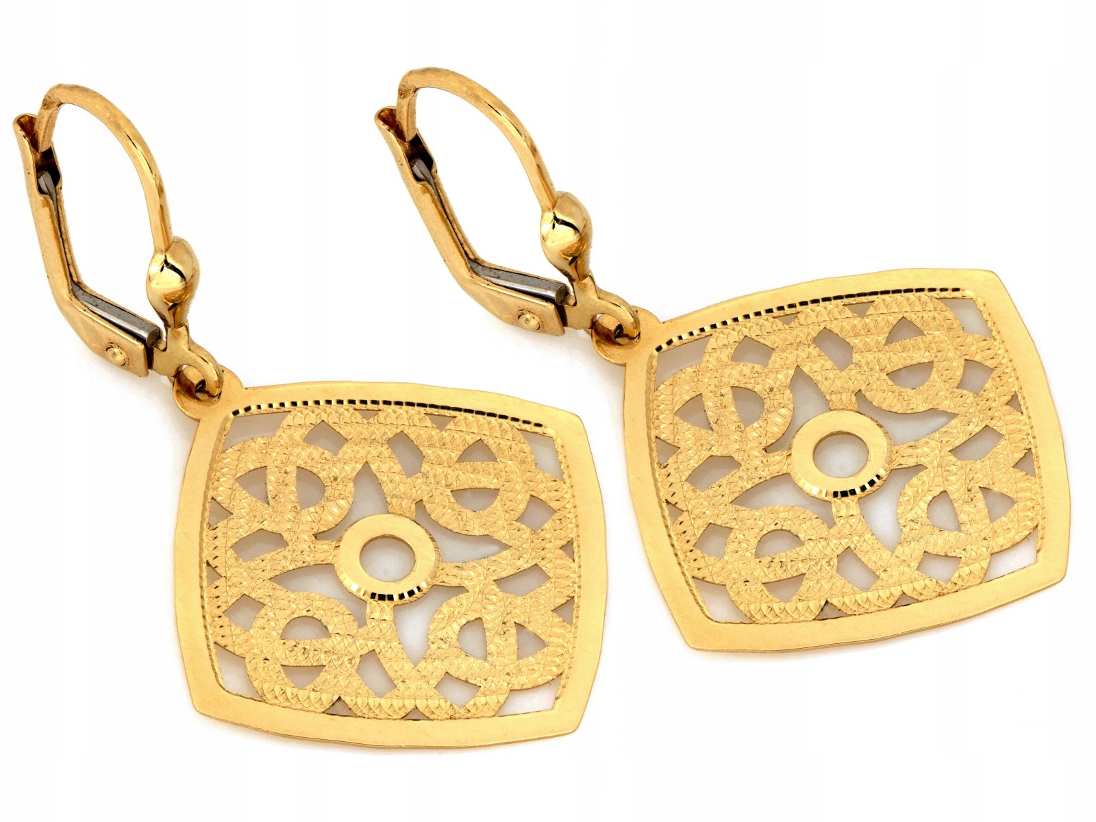 Náušnice zlaté 585 14k 2.08g módní anglické velké ažurové pohyblivé čtverec