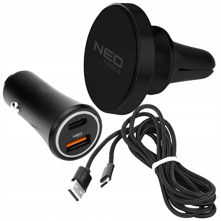 Magnetyczny Uchwyt Na Telefon Kabel Usb+ Ładowarka samochodowa Neo Tools