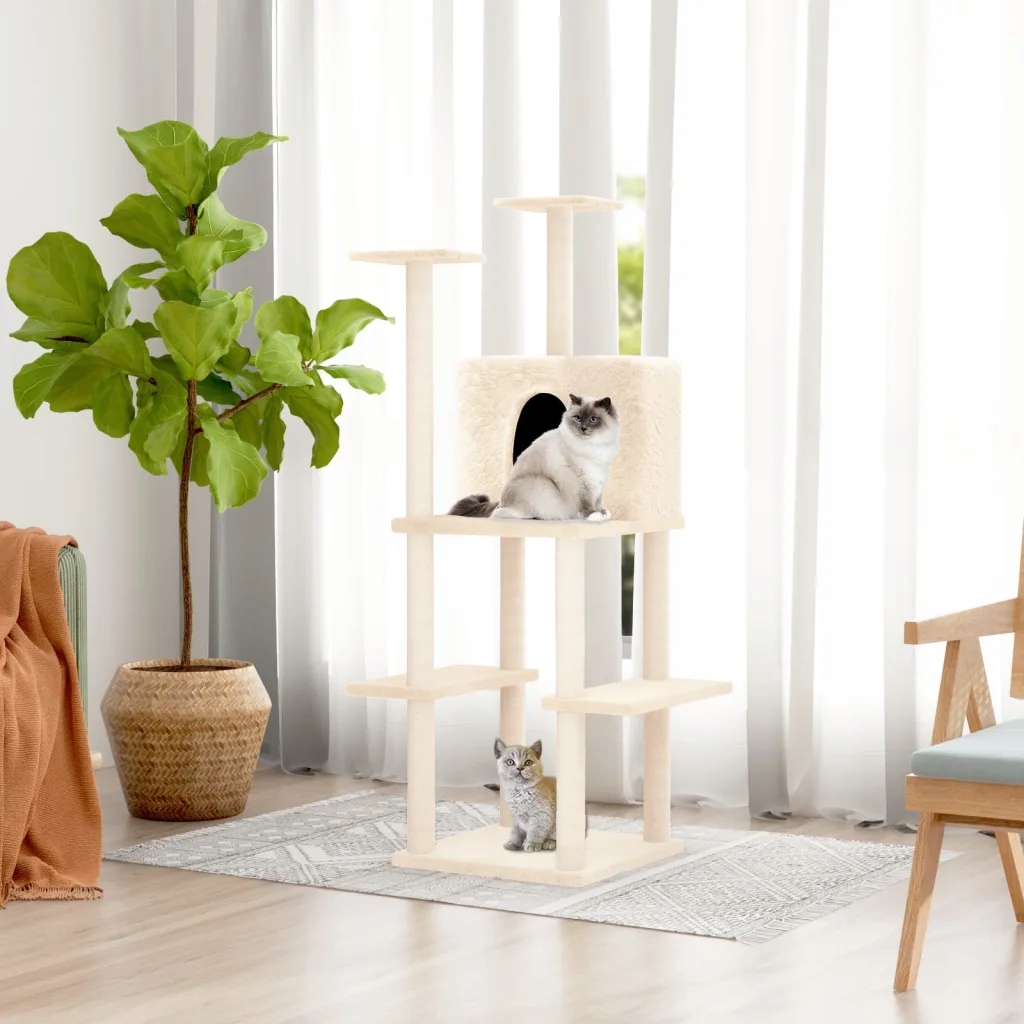 Levně Petrashop Škrabadlo pro kočky se sisalovými sloupky krémové 144,5 cm Krémo