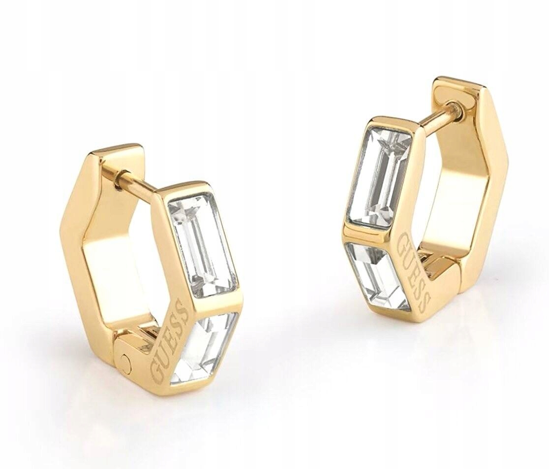 Zlaté Ocelové Šestihranné Náušnice Guess Zirkony JUBE03133JWYGT/U