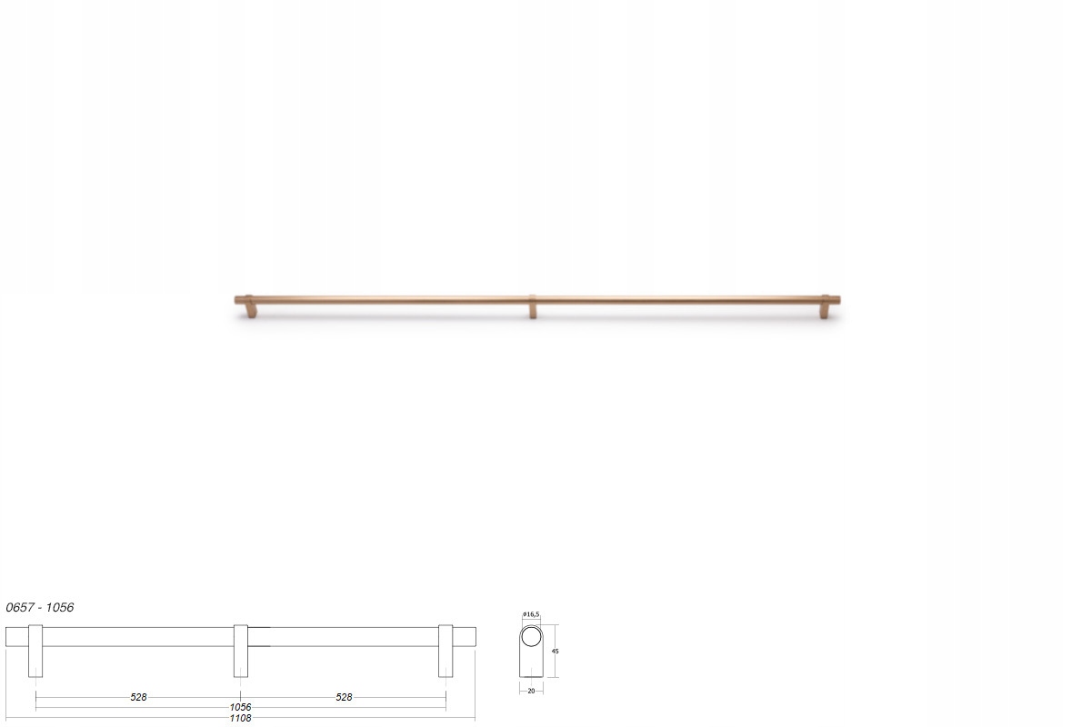 Nábytková úchytka Viefe Nobb 0657 rozteč 1056, délka 1108 mosaz cava