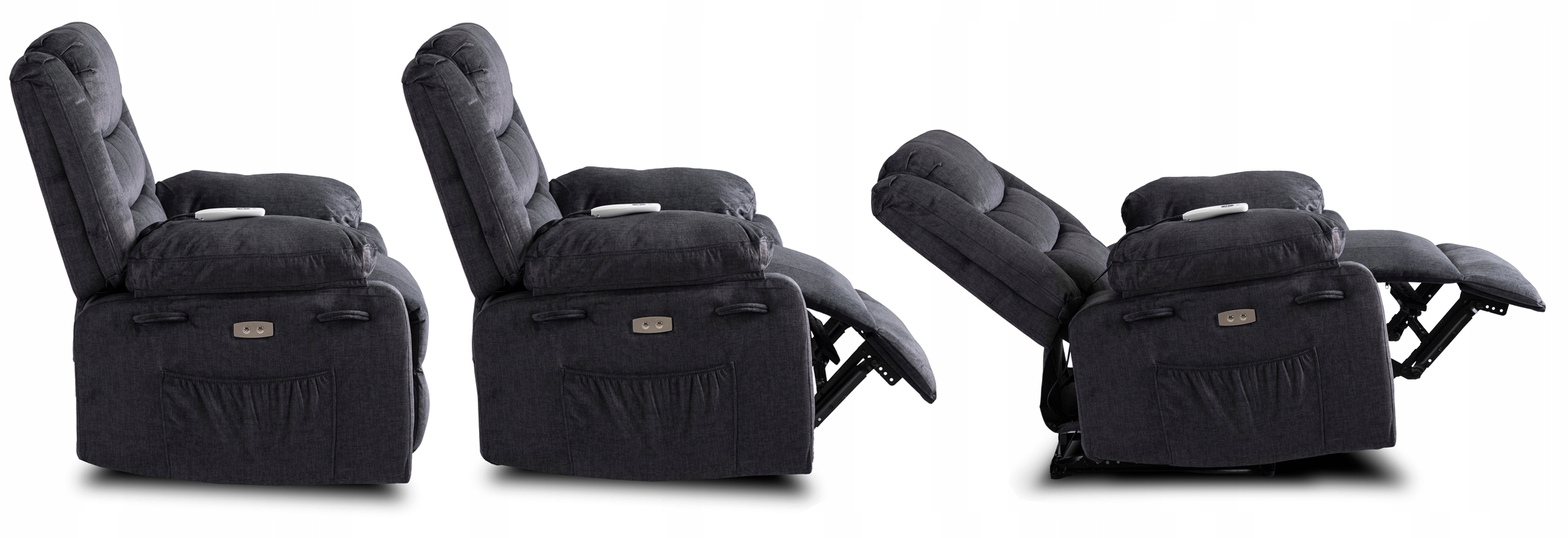 Elektryczny Fotel Rozkładany Masujący z Podnóżkiem JASPER Ciemny Popiel Rodzaj rozkładany