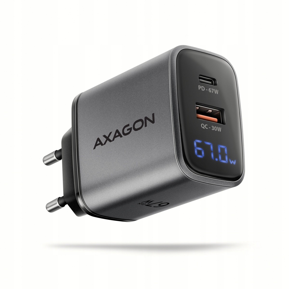 Axagon ACU-PQ67D Ładowarka sieciowa Pd&qc 67W 2-port GaN Ekran Led Usb-a+c