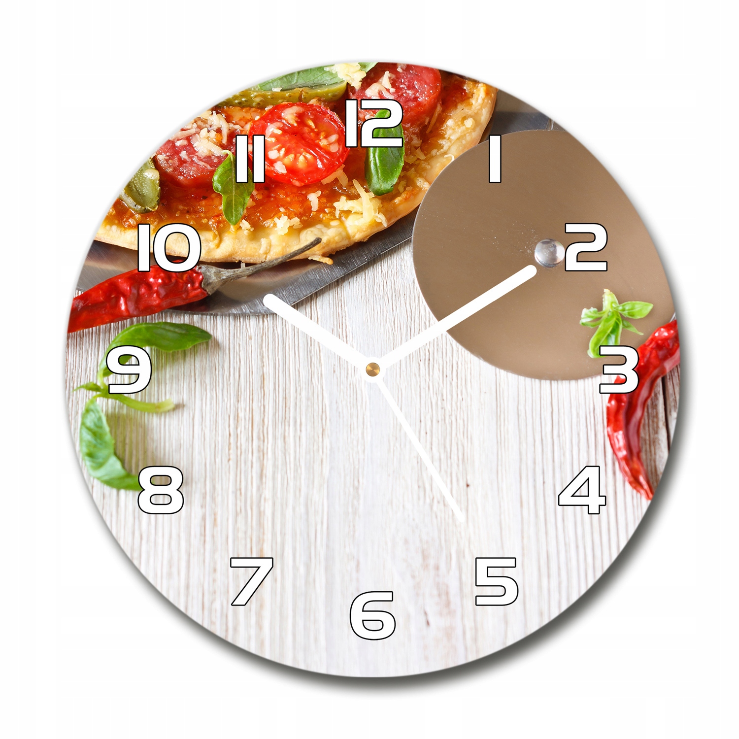 

Piękny cichy, szklany zegar do salonu Pizza fi 30