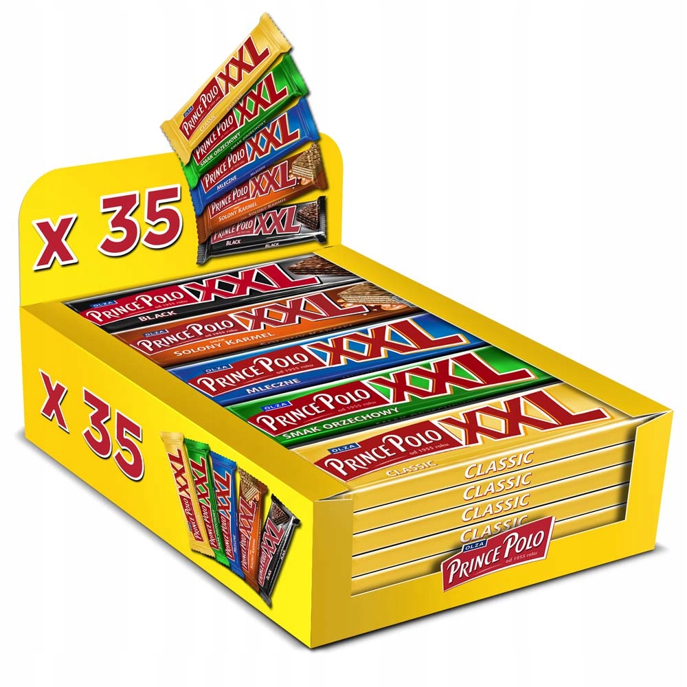 Zestaw batonów Prince Polo XXL mix 5 smaków 35 szt wafelki w czekoladzie