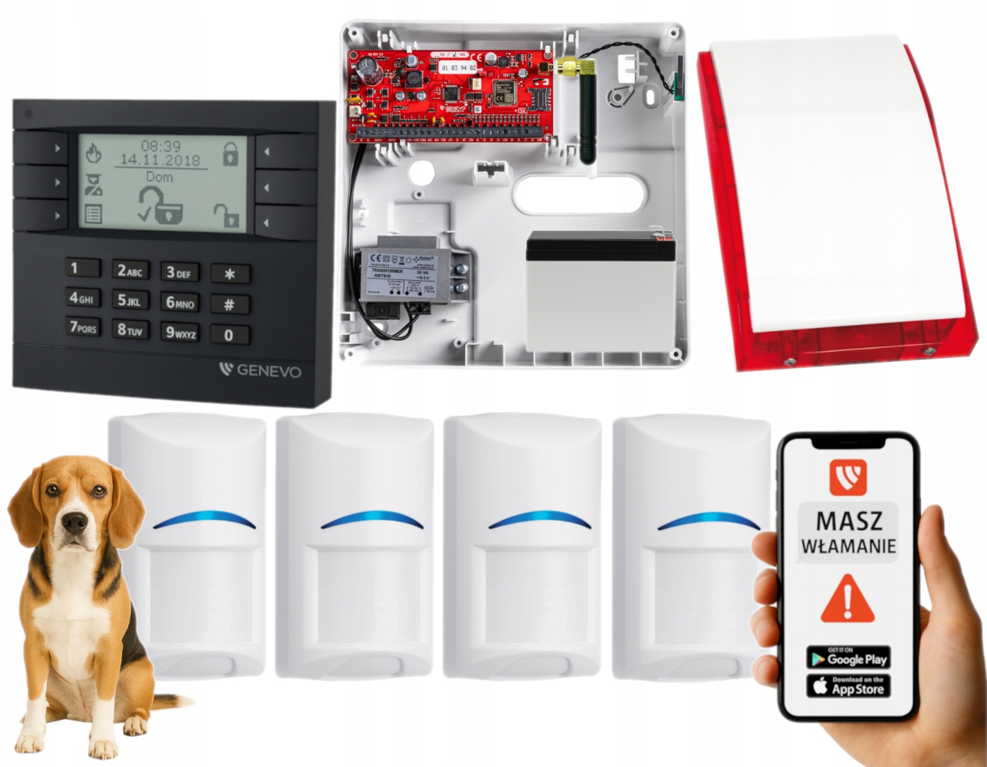 Zestaw Alarmowy PRIMA64Q Panel Szary 4 Czujki Bosch Pet Gsm Aplikacja