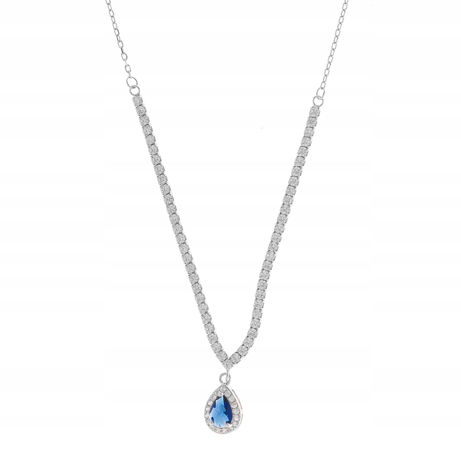 Stříbrný náhrdelník 925 Modrá slza Zirkon