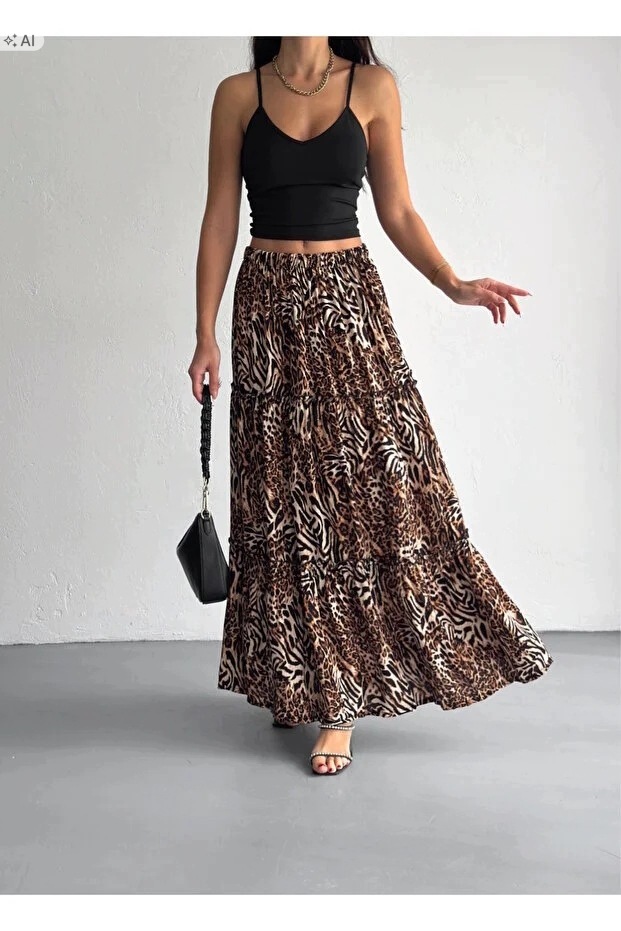 Dlouhá Splývavá Sukně S Zvířecím Vzorem Boho 44 5IA