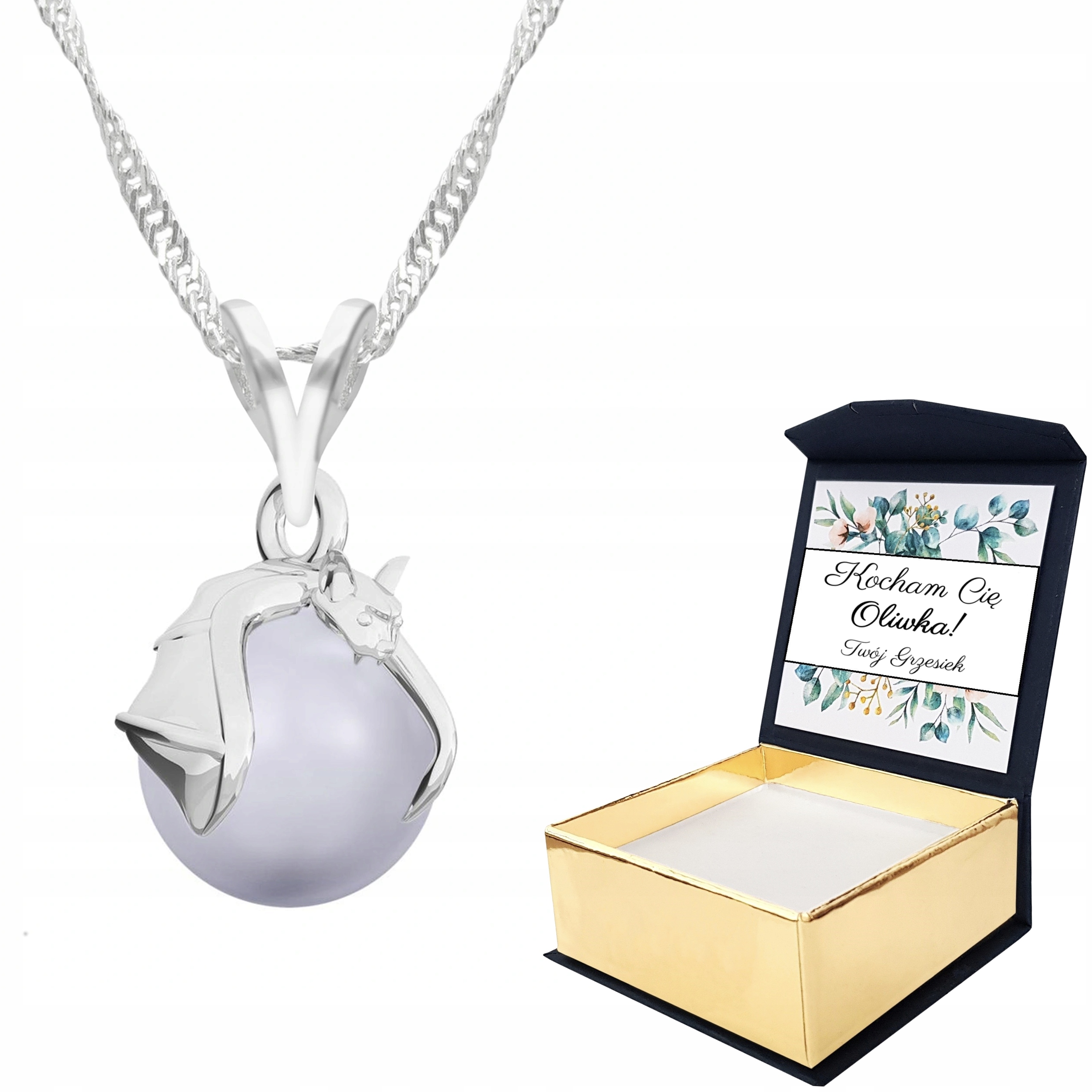 Stříbrný náhrdelník Netopýr s perlou Vlastní Potisk