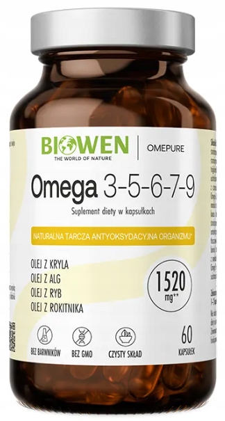 Biowen Omega 3-5-6-7-9 Olej z Kryla Alg Ryb Rokitnika Skóra Epa Dha