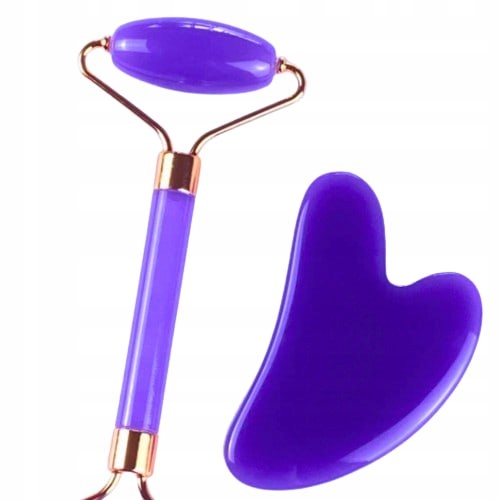 Zestaw roller do masażu twarzy pudełko fioletowy Gua Sha