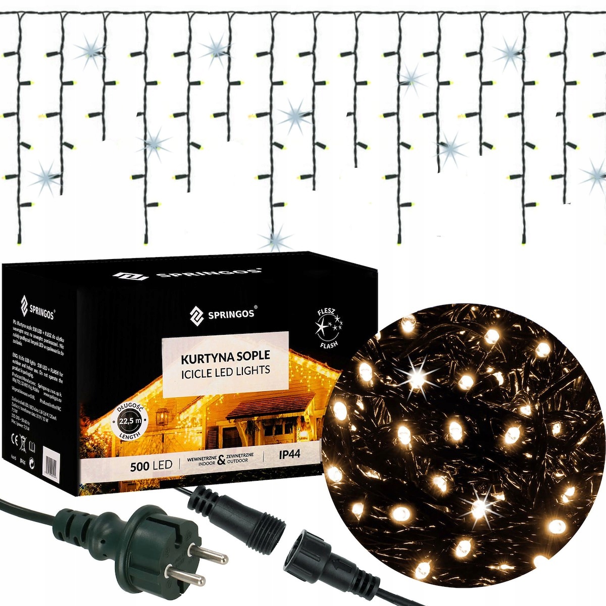 

Kurtyna 500LED Lampki Sople Zewnętrzne 22,5m Flash